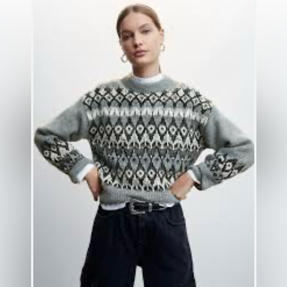Mango - Black & Grey Argyle Sweater - Size Medium